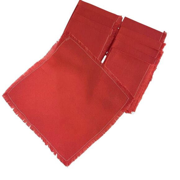 Lot of 10 Cloth Napkins Coral 11" x 10" Solid Pattern Fringe Dining Luncheon - Picture 4 of 4